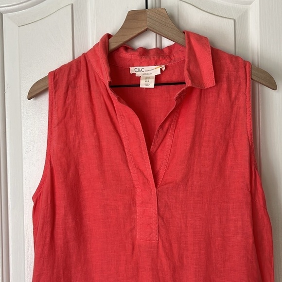 C&C California | Sleeveless 100% Linen Dress w. Collar in Coral Size 10 Summer - Picture 4 of 9